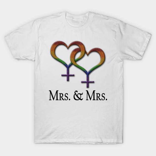 Mrs. and Mrs. Lesbian Pride Interlinking Female Gender Symbols T-Shirt by LiveLoudGraphics